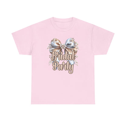 Bridal Party Bow Unisex Heavy Cotton Tee, Wedding Gift, Bridal Shower Tee, Engagement Outfit, Bachelorette Party Apparel
