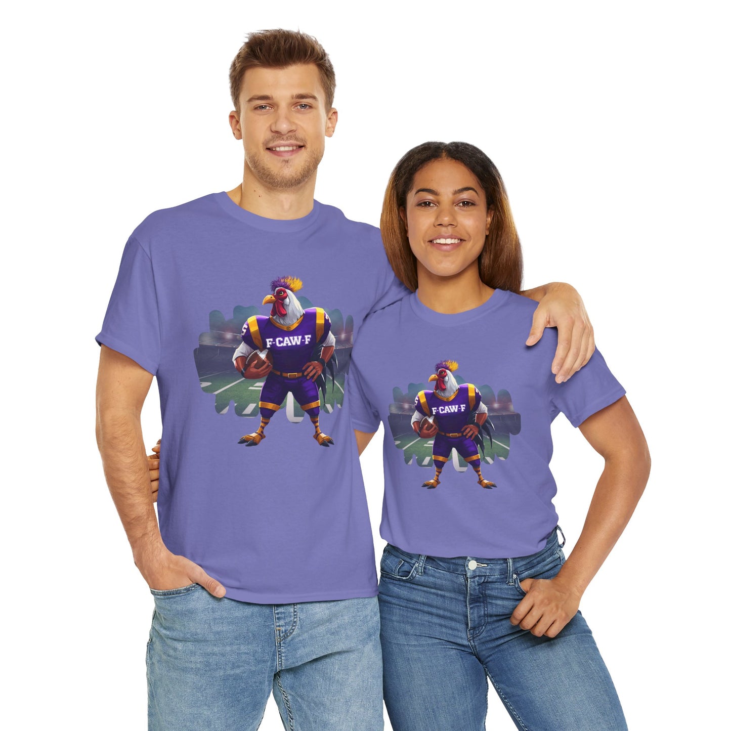 F-CAW-F Football Rooster, Purple and Gold , Sporty Unisex Heavy Cotton Tee