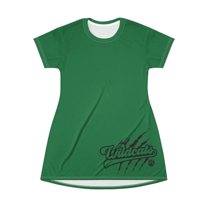 Green  Wildcats Graphic T-Shirt Dress, Cute Casual Dress,  Summer Fashion, Gift for Her, Game Day Outfit