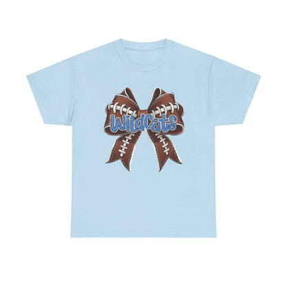 Blue Glitter Wildcats Football Bow, Unisex Tee, Cute Cotton Shirt, School Spirit Apparel,