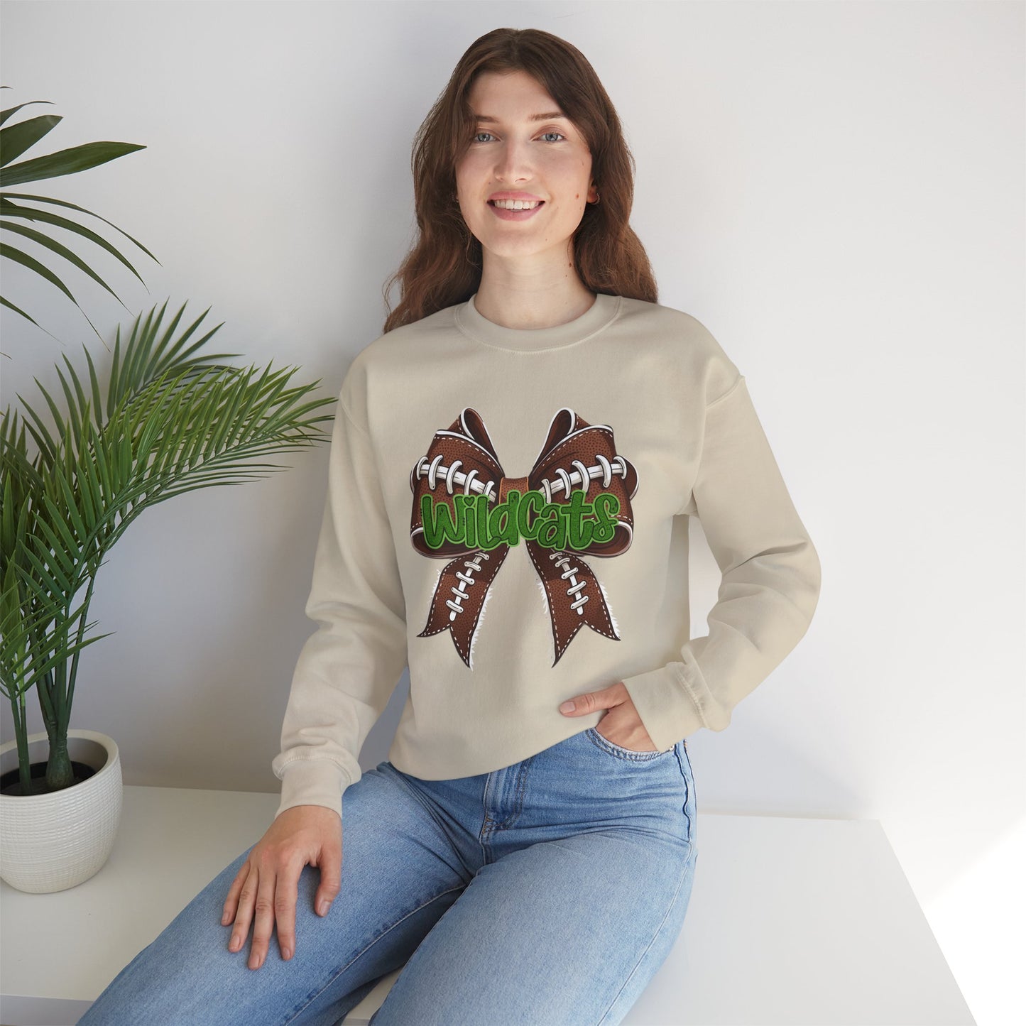 Wildcats Football, Bow Crewneck Sweatshirt, Cozy Unisex Sweatshirt, Perfect Gift for Birthdays, Casual Wear, Wildcat Theme Apparel, Walker, La WHS, WJH