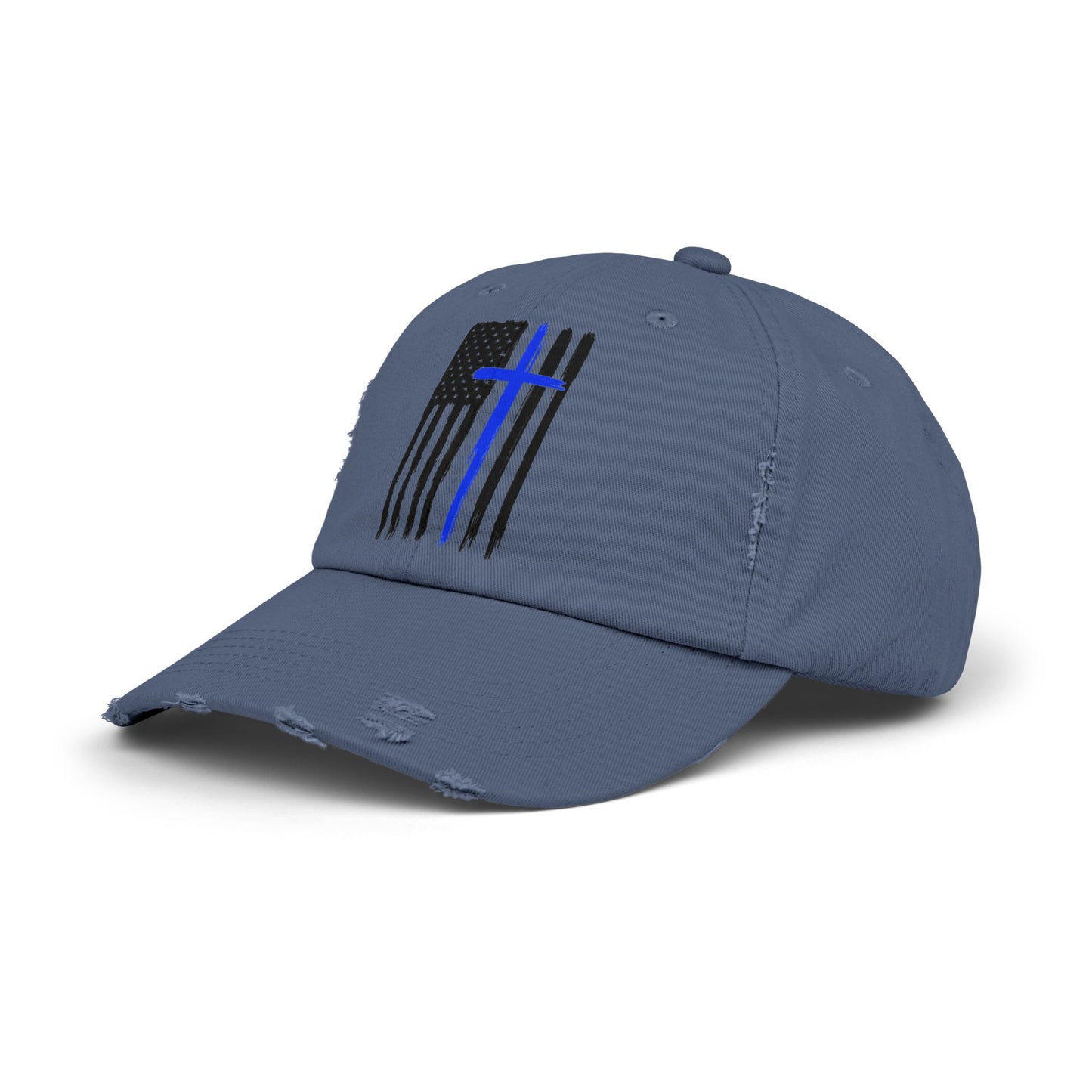 Thin Blue Line, Cross, Flag, Unisex Distressed Cap, Funny Hat, Casual Gift, Everyday Wear, Cool Accessory, Adjustable Cap