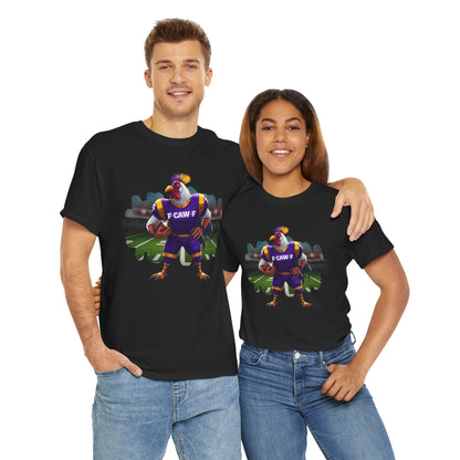 F-CAW-F Football Rooster, Purple and Gold , Sporty Unisex Heavy Cotton Tee