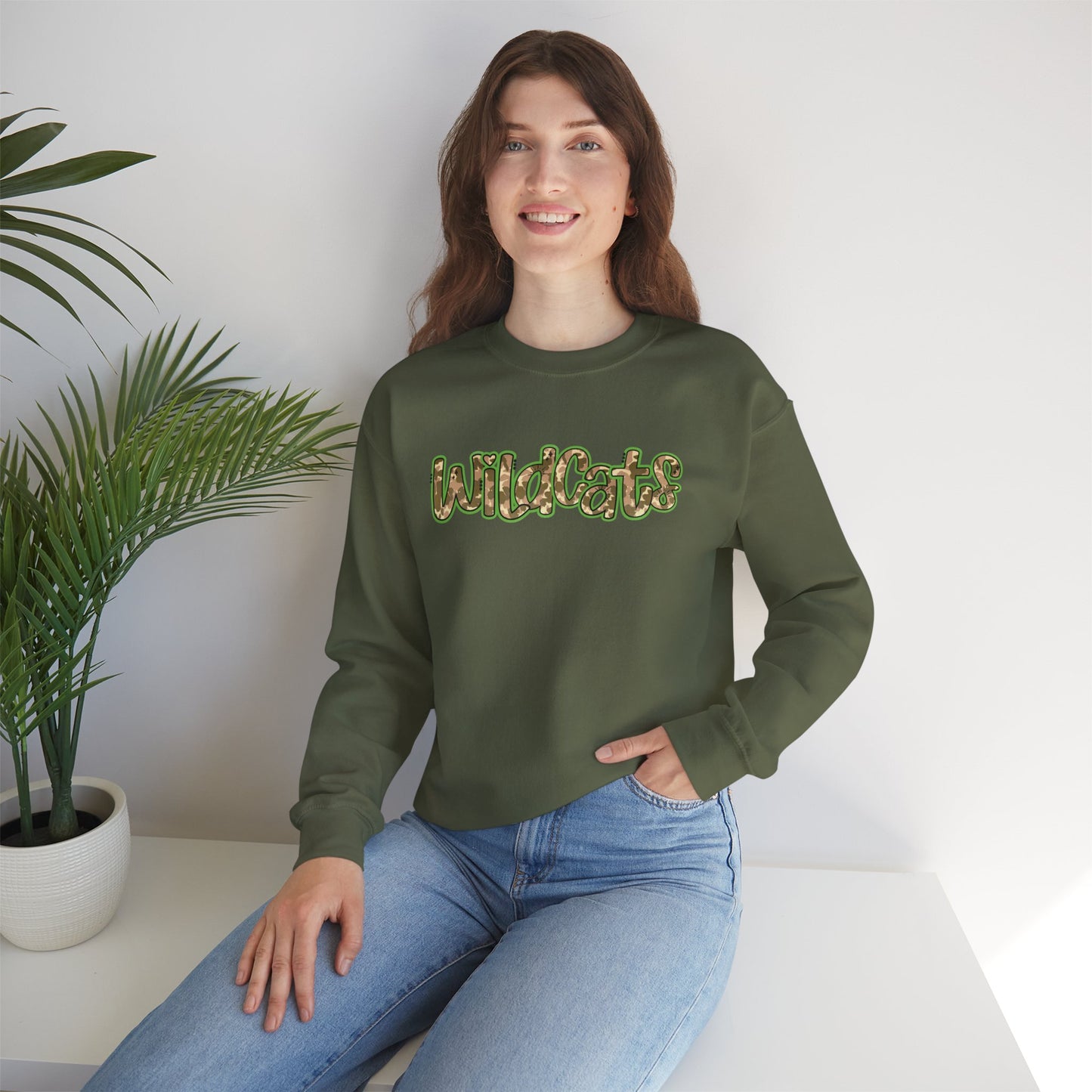 Wildcats Camo Crewneck Sweatshirt, Cozy Unisex Sweatshirt, Perfect Gift for Birthdays, Casual Wear, Wildcat Theme Apparel, Walker, La WHS, WJH