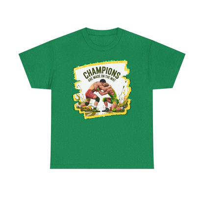 Green and Gold, Wrestling Heavy Cotton Tee, Unisex T-Shirt, Sports Fan Gear, Workout Shirt, Motivational Apparel