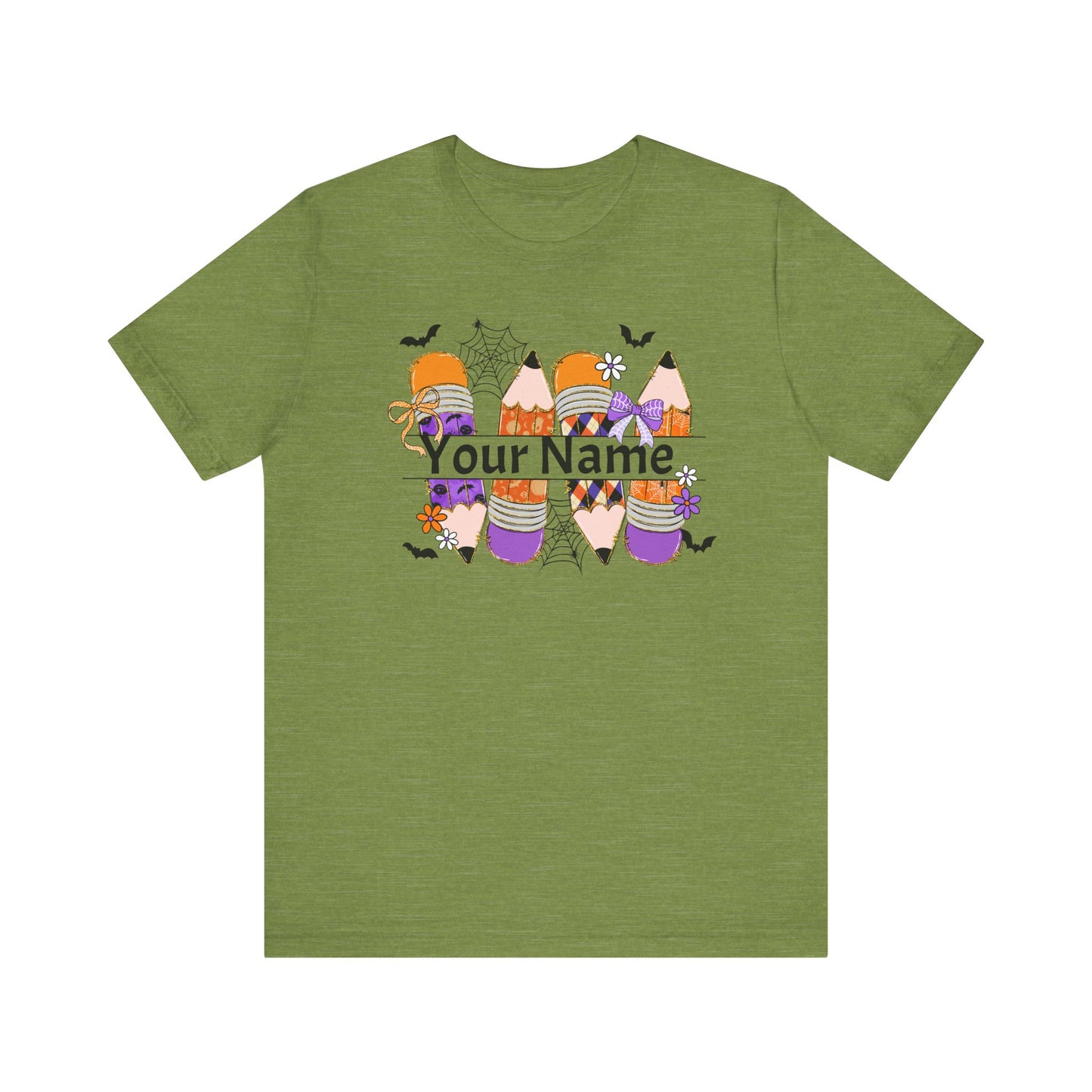 Personalized Halloween School Pencil with your name design, on a bella canvas shirt