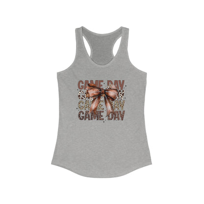 Game Day, Stacked, Football bow Women's Racerback Tank Top, Perfect for Game Day, Sports Events, Tailgating, and Everyday Wear