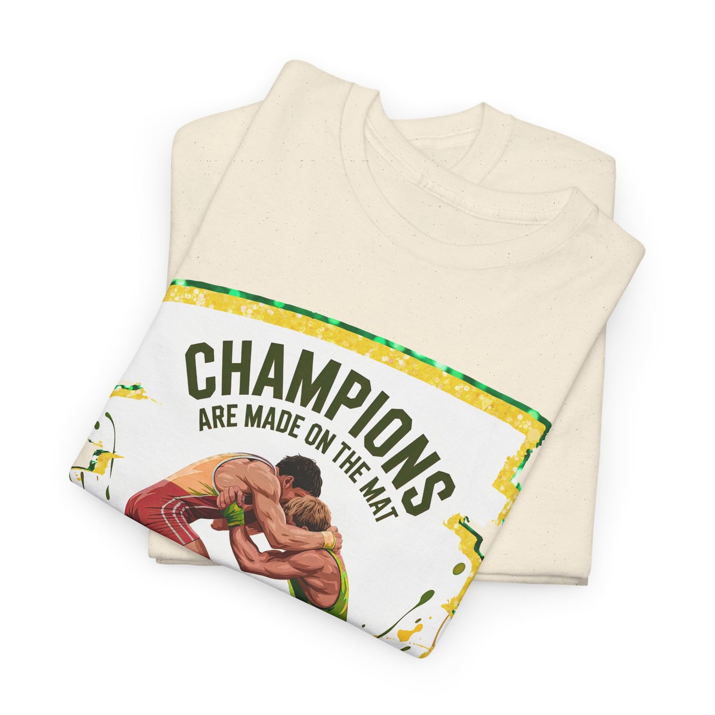 Green and Gold, Wrestling Heavy Cotton Tee, Unisex T-Shirt, Sports Fan Gear, Workout Shirt, Motivational Apparel