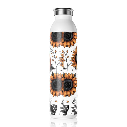 Autumn Pumpkin & Sunflower Slim Water Bottle, Fall Decor, Halloween Gift, Reusable Water Bottle, Eco-Friendly Flask