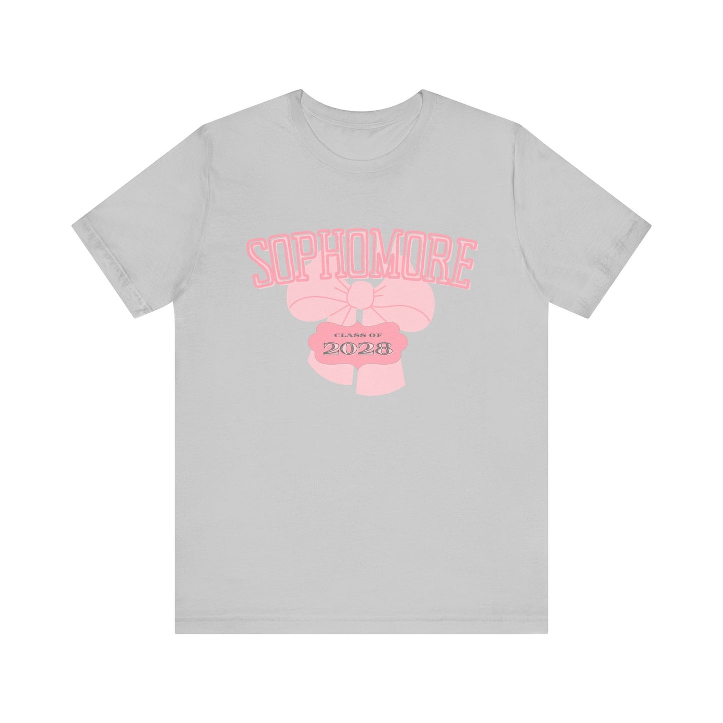 Sophomore Class of 2028 Bow Graphic Bella Canvas Tee, Cute College Shirt, Unisex Short Sleeve Top, Gift for Students, High School Graduation Apparel