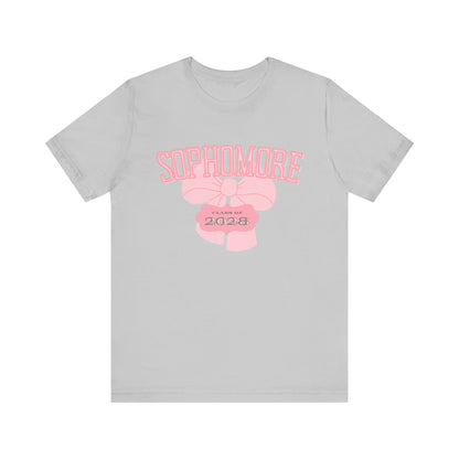 Sophomore Class of 2028 Bow Graphic Bella Canvas Tee, Cute College Shirt, Unisex Short Sleeve Top, Gift for Students, High School Graduation Apparel