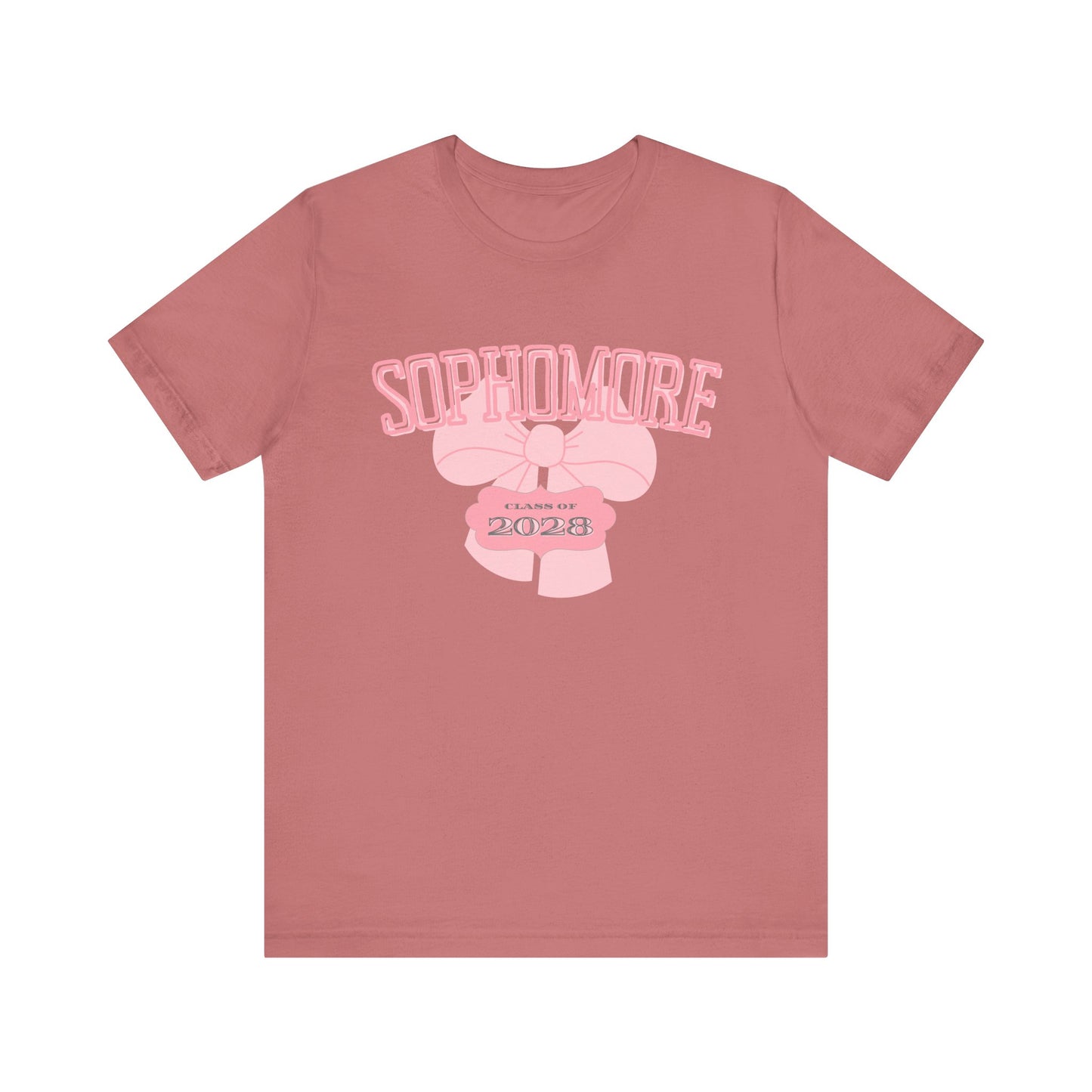Sophomore Class of 2028 Bow Graphic Bella Canvas Tee, Cute College Shirt, Unisex Short Sleeve Top, Gift for Students, High School Graduation Apparel