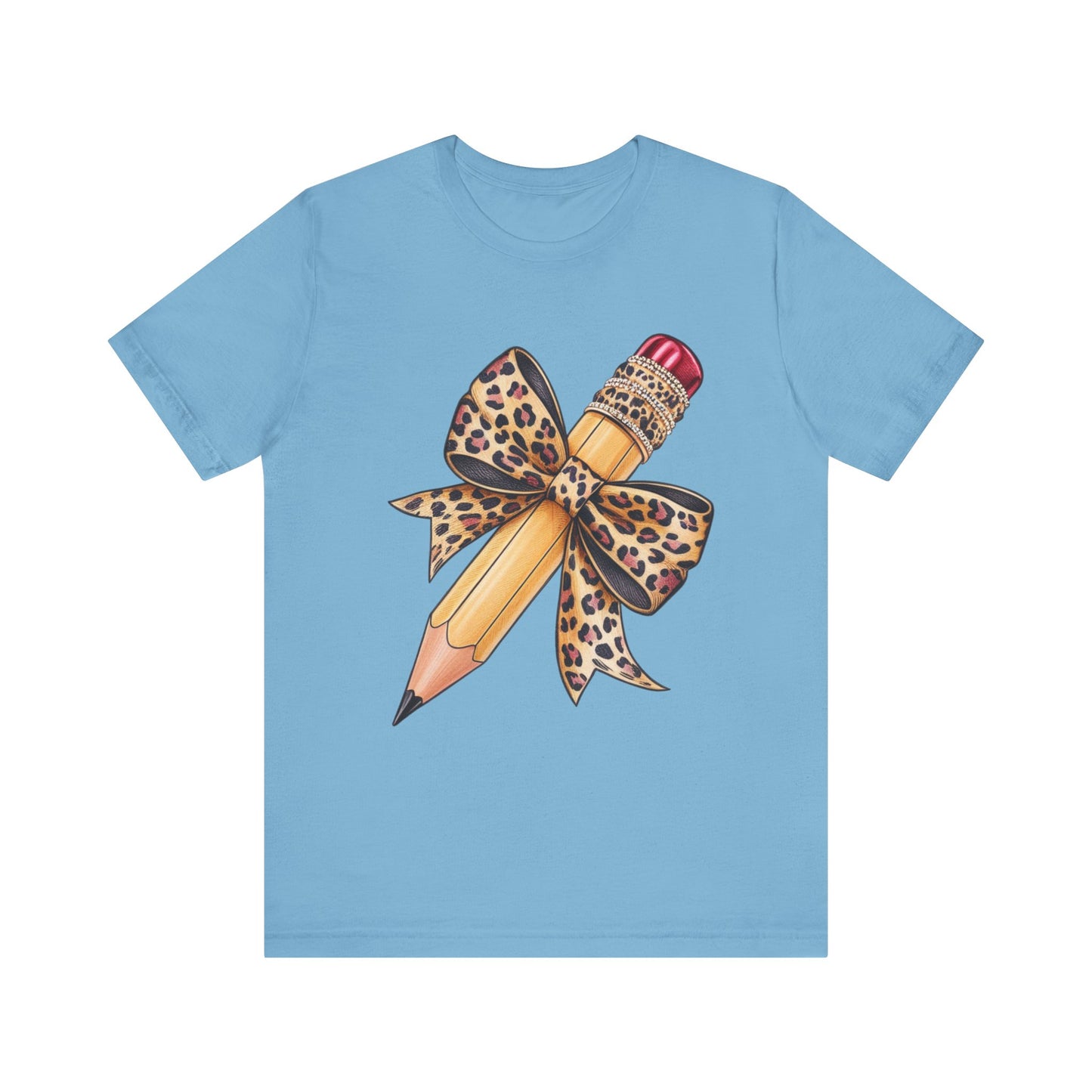 Leopard Bow Pencil Tee - Cute Teacher Gift, Back to School Outfit, Art Lover Shirt, Classroom Apparel, Fun Educational Shirt