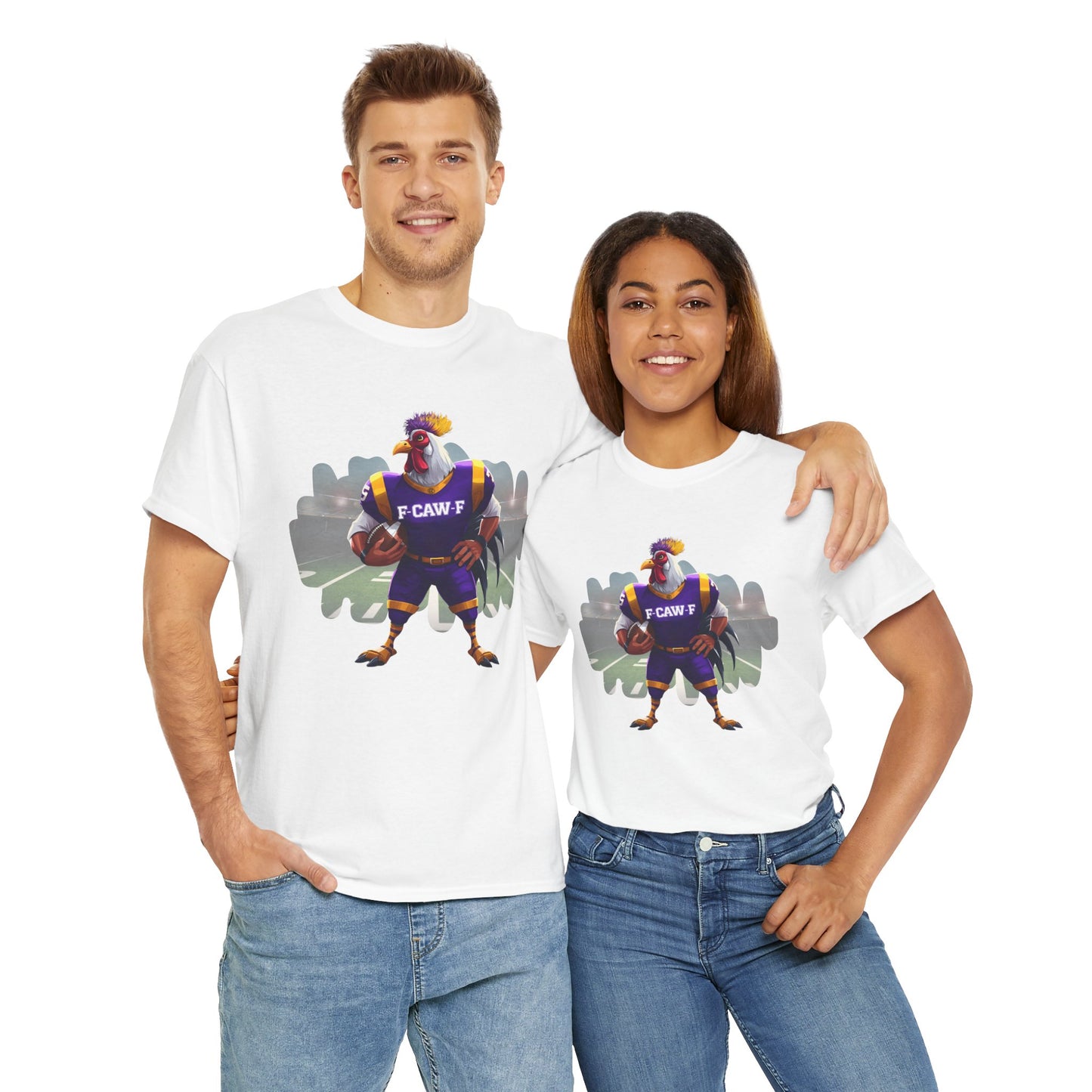 F-CAW-F Football Rooster, Purple and Gold , Sporty Unisex Heavy Cotton Tee