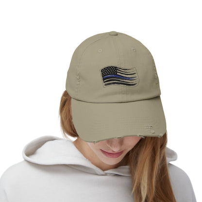 Thin Blue Line Flag, Unisex Distressed Cap, Funny Hat, Casual Gift, Everyday Wear, Cool Accessory, Adjustable Cap