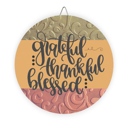 Grateful, Thankful, Blessed, Thanksgiving Door, Decor, Sign, Wreath, Wooden Door Hanger