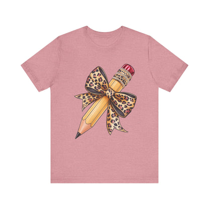 Leopard Bow Pencil Tee - Cute Teacher Gift, Back to School Outfit, Art Lover Shirt, Classroom Apparel, Fun Educational Shirt