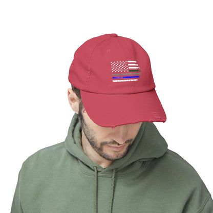 Thin Blue and Thin green Flag, Unisex Distressed Cap, Law Enforcement, Military, hat