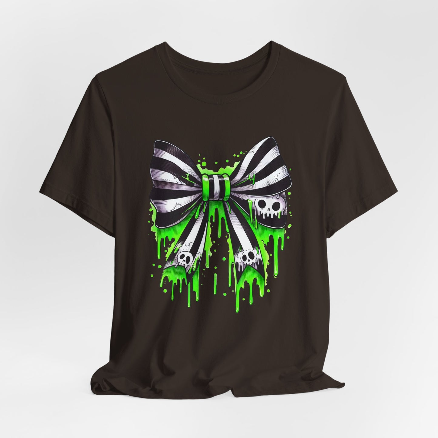 Gothic Bow Graphic Tee, Unisex Casual T-Shirt, Halloween Party Shirt, Alternative Fashion Top, Edgy Streetwear Style