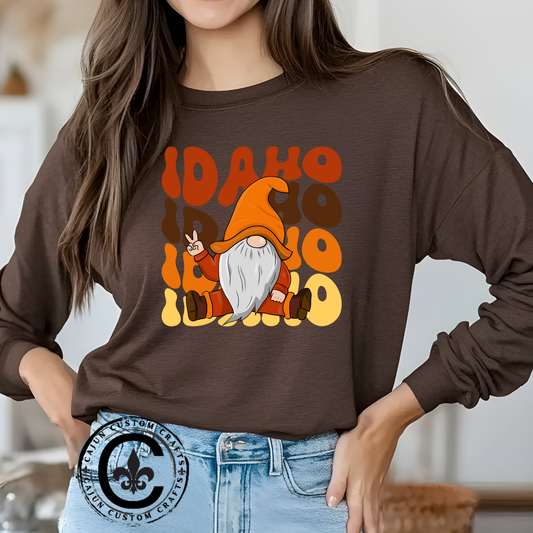 Retro Stacked Idaho, Gnome, Peace, Fall, Bella Canvas, unisex long sleeve