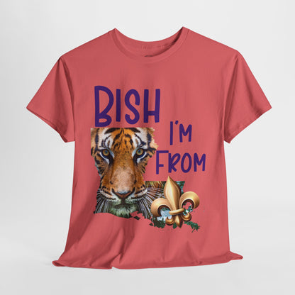 I'm From Louisiana, Unisex Heavy Cotton Tee with Tiger Design, game day, Tigers, Fleur De Lis, Tiger Face