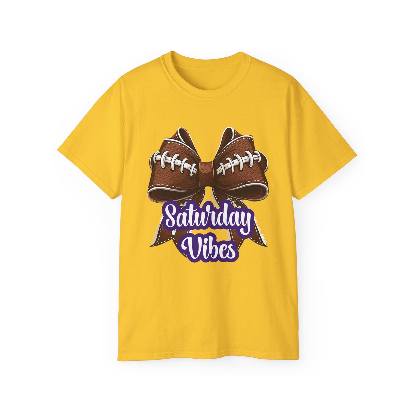 LSU Gold Day,  Football Bow, Saturday Vibes, Tee, Cute Football T-Shirt, Gift for Sports Lovers, Unique Football Apparel, Casual Everyday Wear