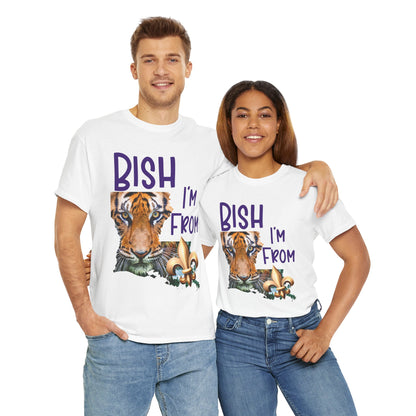 I'm From Louisiana, Unisex Heavy Cotton Tee with Tiger Design, game day, Tigers, Fleur De Lis, Tiger Face