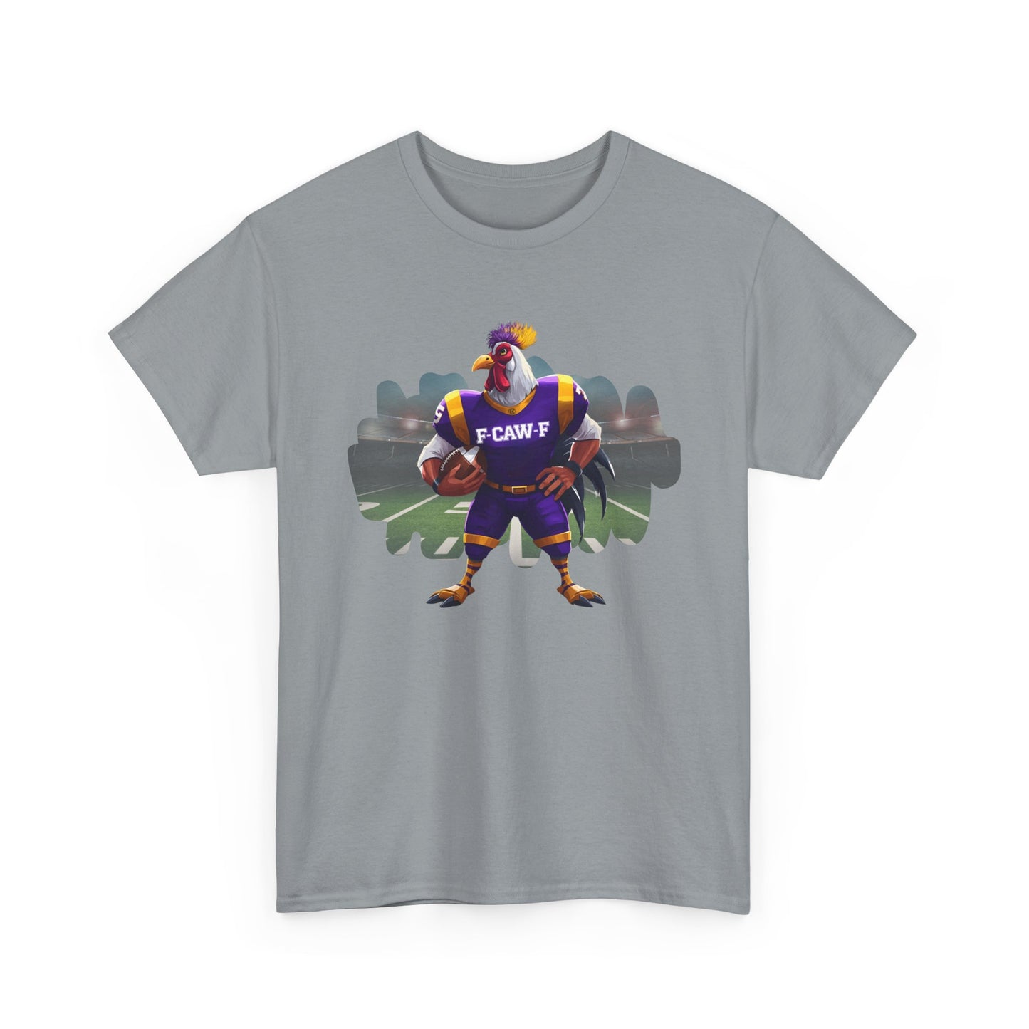 F-CAW-F Football Rooster, Purple and Gold , Sporty Unisex Heavy Cotton Tee