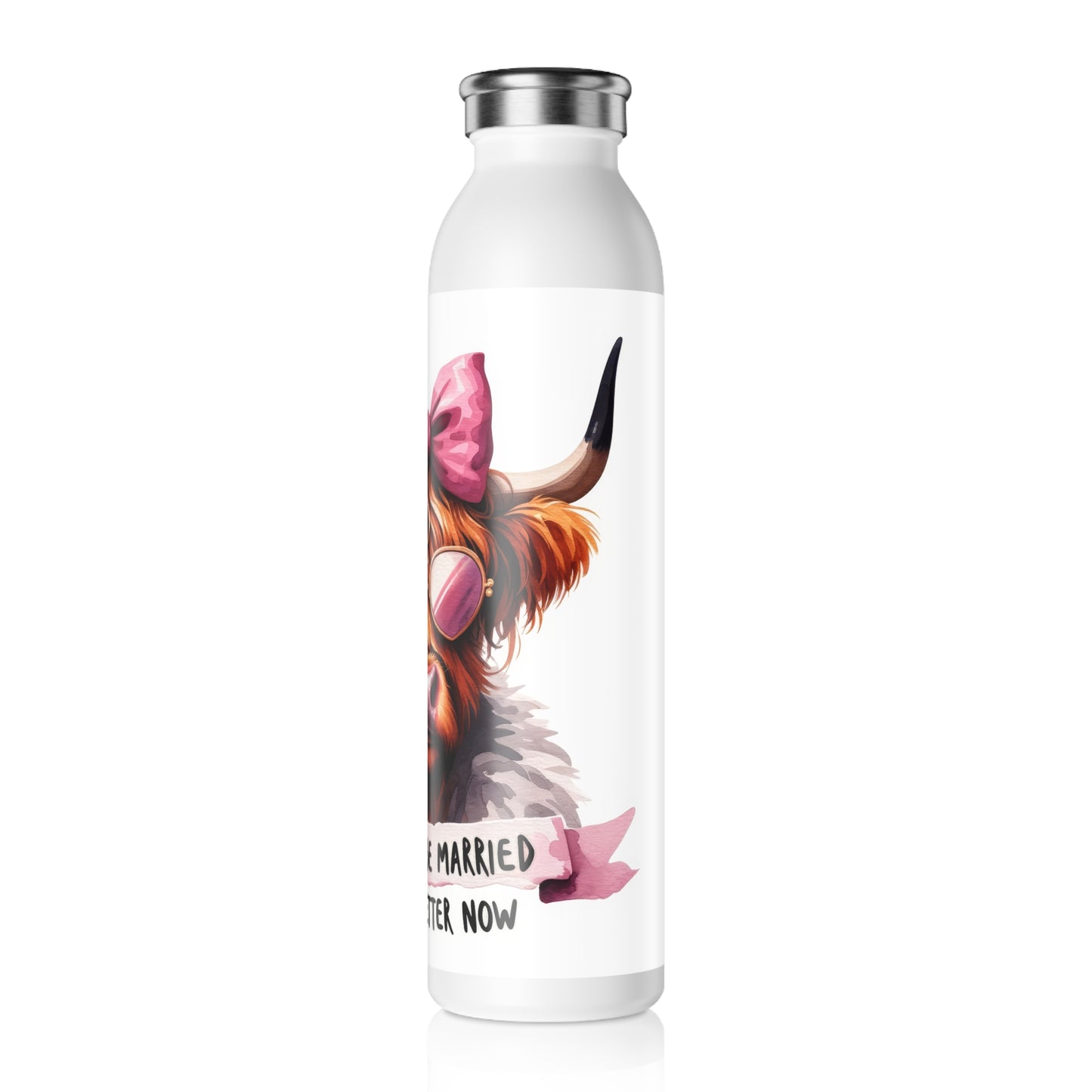 Chic Highland Cow Slim Water Bottle, Funny Gift for Her, Cute Sports Hydration Flask, Travel Bottle for Daily Use, Perfect for Birthdays