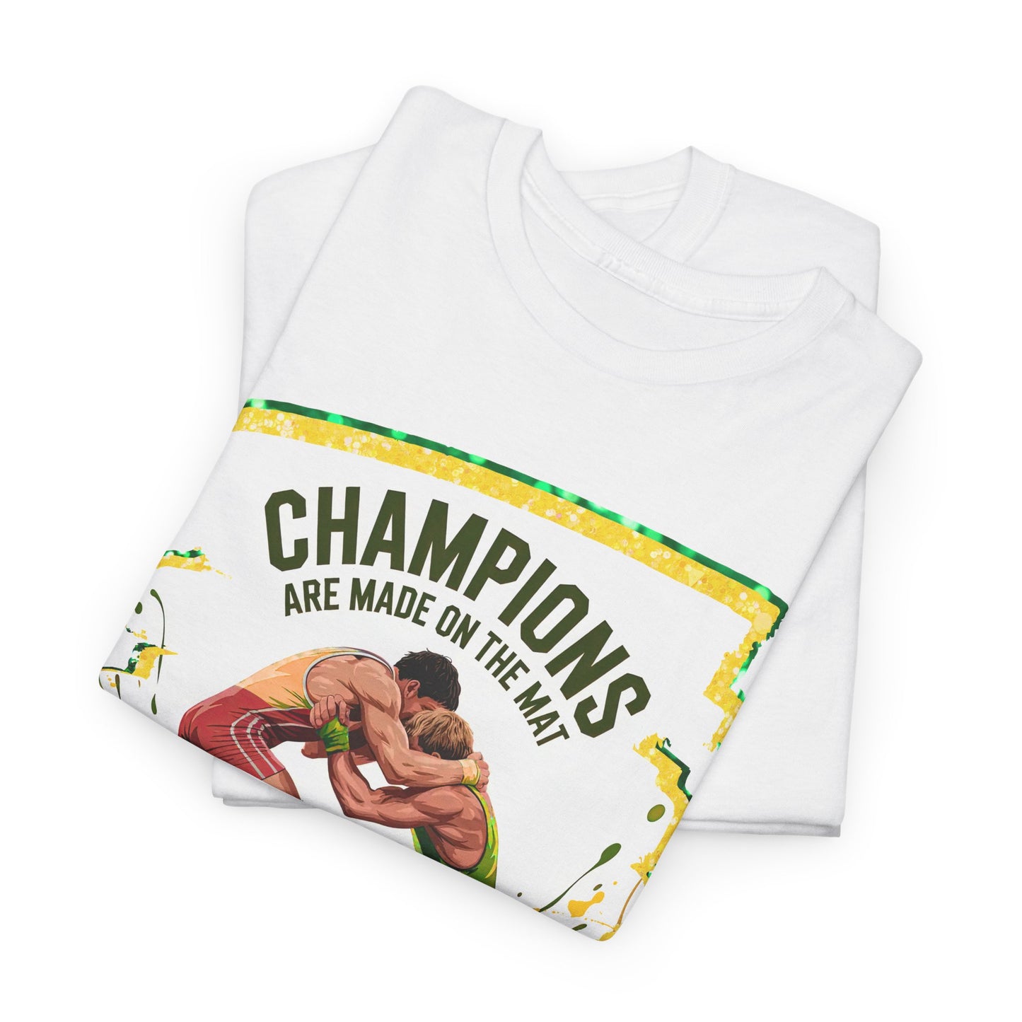Green and Gold, Wrestling Heavy Cotton Tee, Unisex T-Shirt, Sports Fan Gear, Workout Shirt, Motivational Apparel