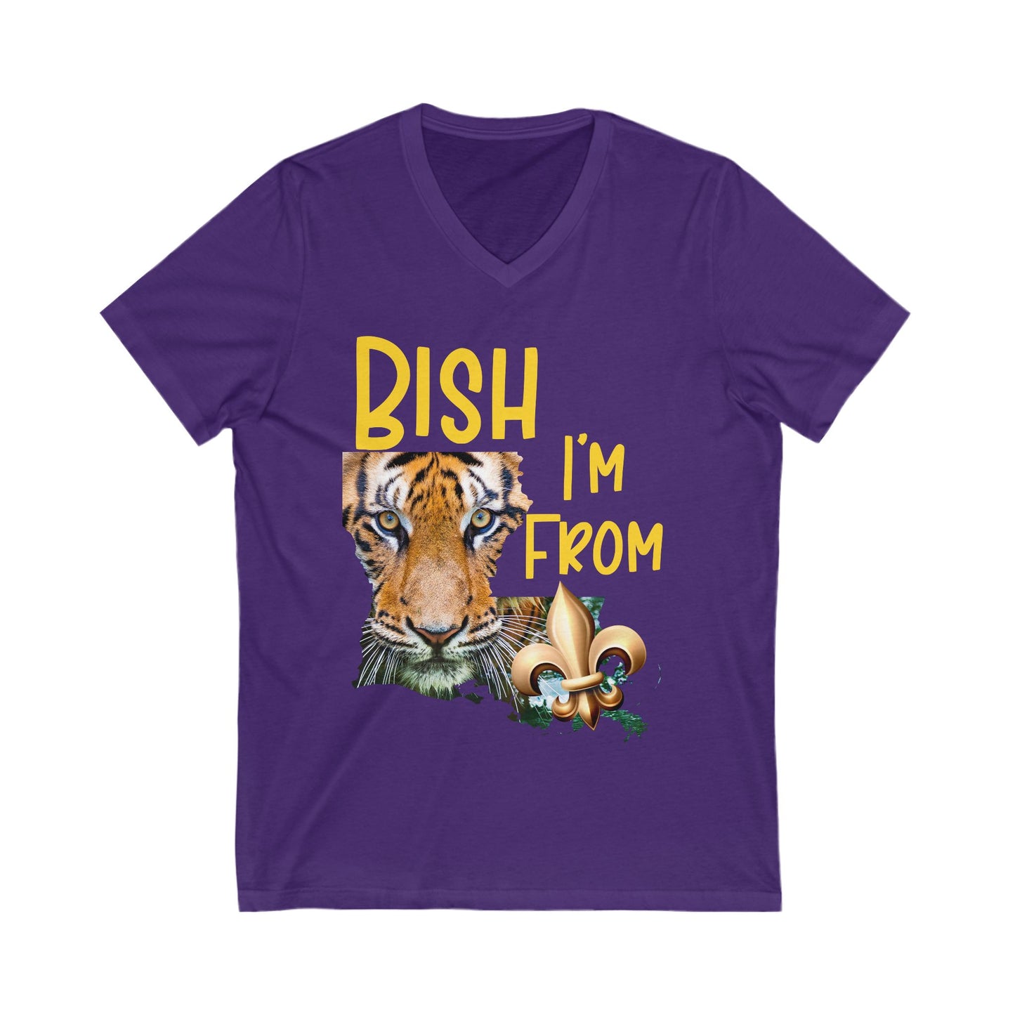 Vibrant Graphic Tee featuring 'BISH I'm FROM' with Tiger & Fleur-de-lis, Casual Wear,