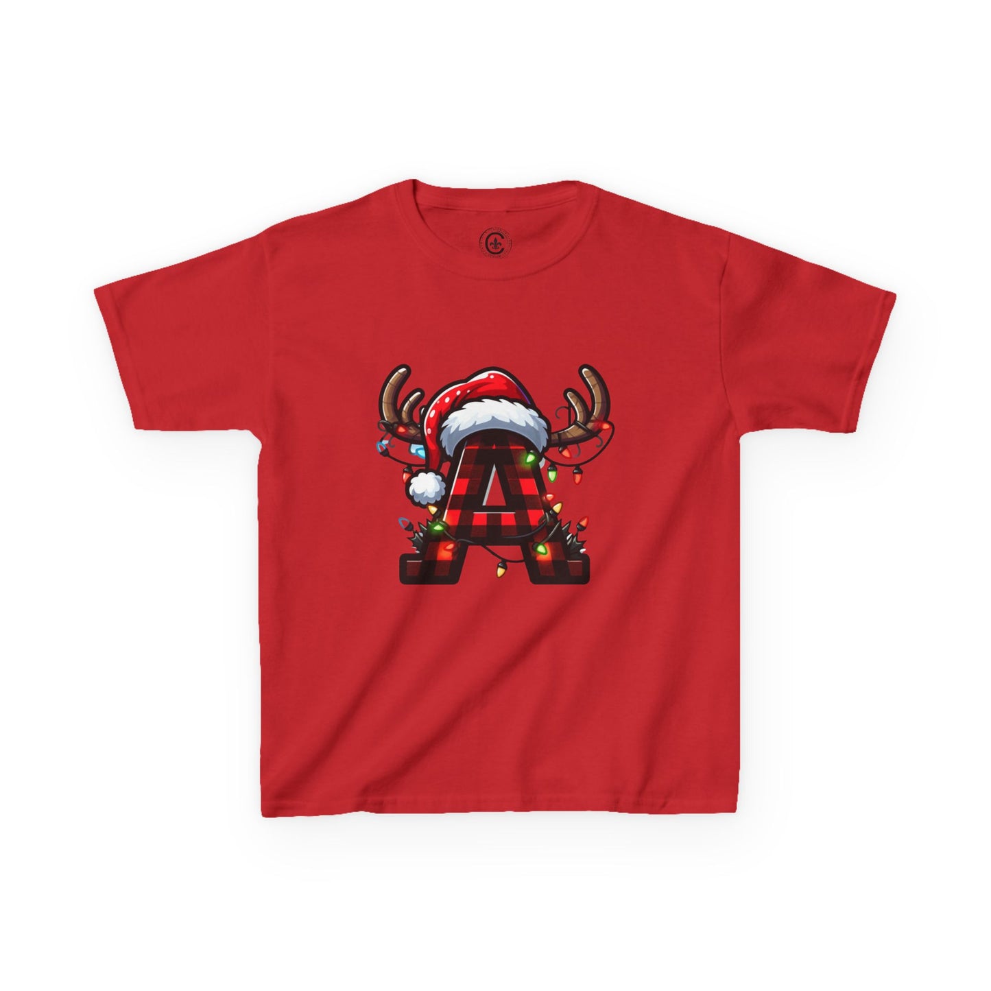 Letter A, Christmas Themed Kids Tee, Holiday Gift for Children, Personalized Holiday Shirt, Kids Holiday Outfit, Family Matching