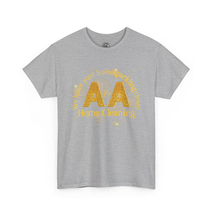 A&A Cleaning Services, Logo, Gold on Purple Crew Neck unisex tshirt, Gildan