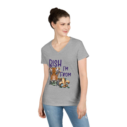 Vibrant Graphic Tee, Ladies' V-Neck T-Shirt, Fun Casual Wear, Perfect for Gifts, Everyday Style, BISH I'M FROM Louisiana