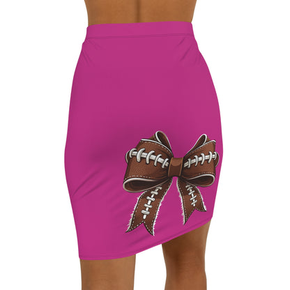Deep Pink Football Bow Women's Pencil Skirt, Stylish SkirtFun Night Out, Team Spirit! Game Day