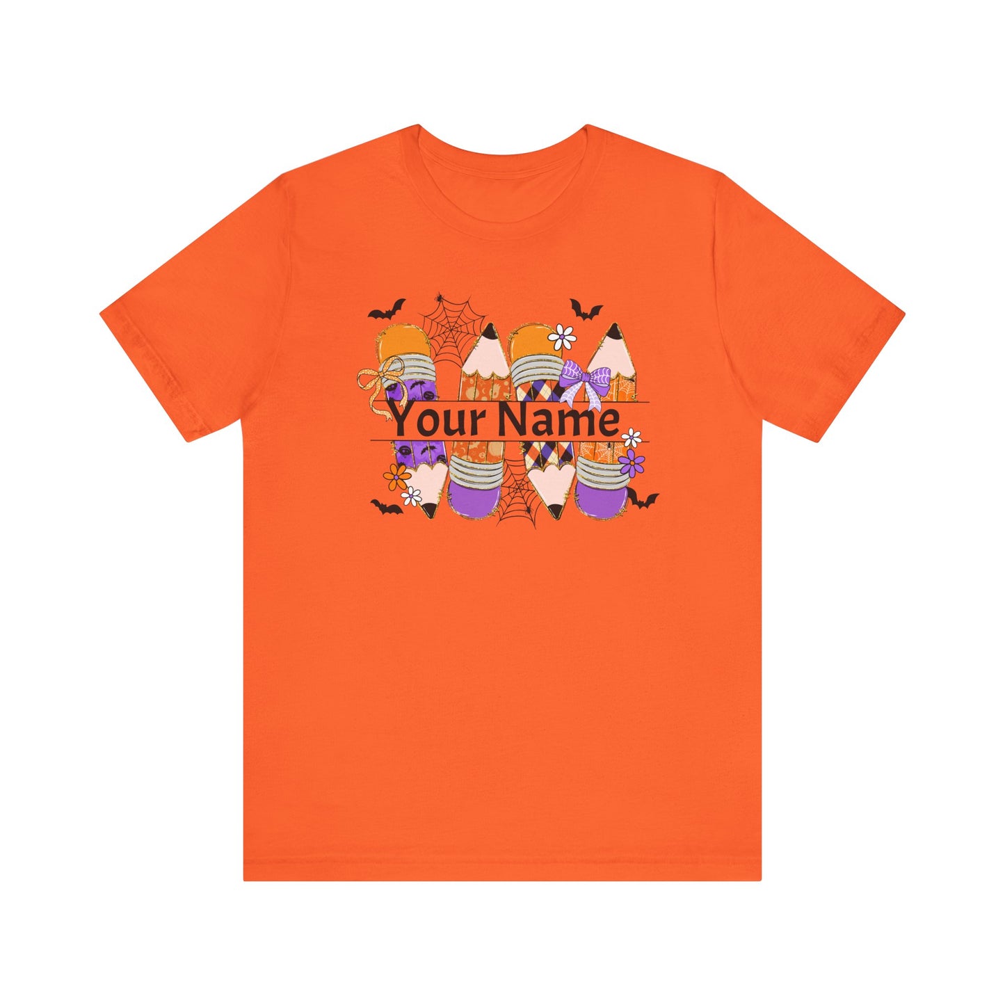 Personalized Halloween School Pencil with your name design, on a bella canvas shirt