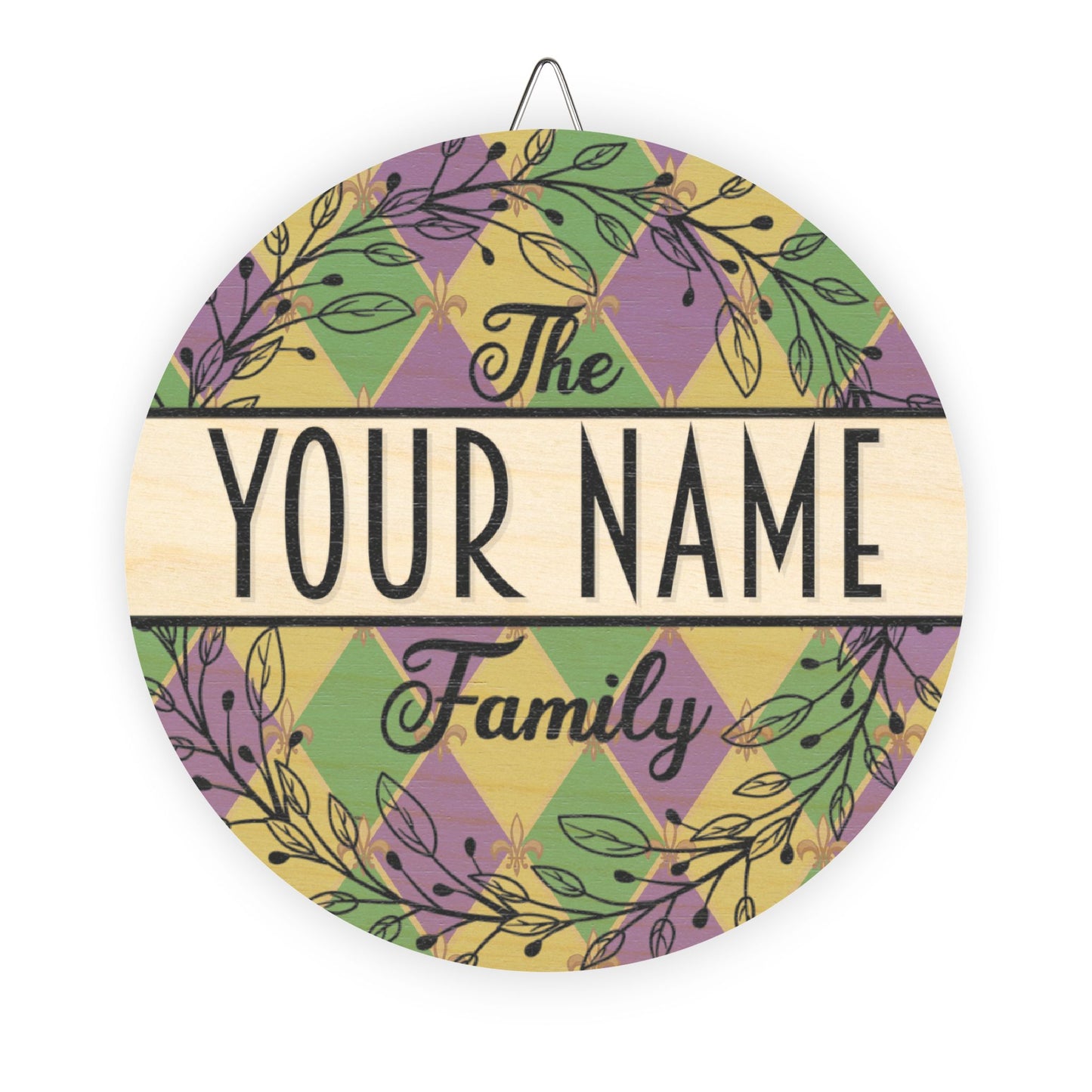 Personalized, Family Name, Mardi Gras, Louisiana, Fleur De Lis,  Door, Decor, Sign, Wreath, Wooden Door Hanger