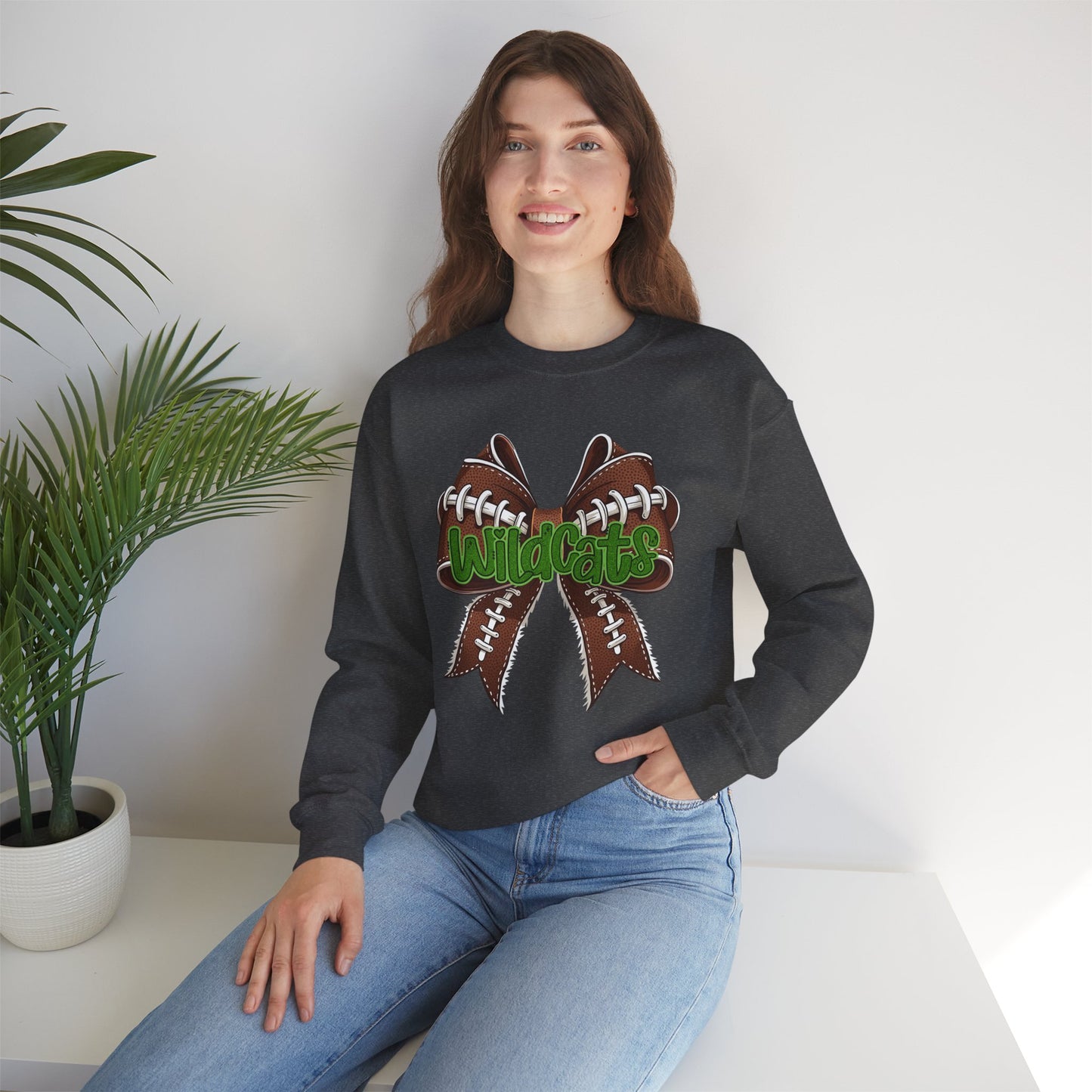 Wildcats Football, Bow Crewneck Sweatshirt, Cozy Unisex Sweatshirt, Perfect Gift for Birthdays, Casual Wear, Wildcat Theme Apparel, Walker, La WHS, WJH