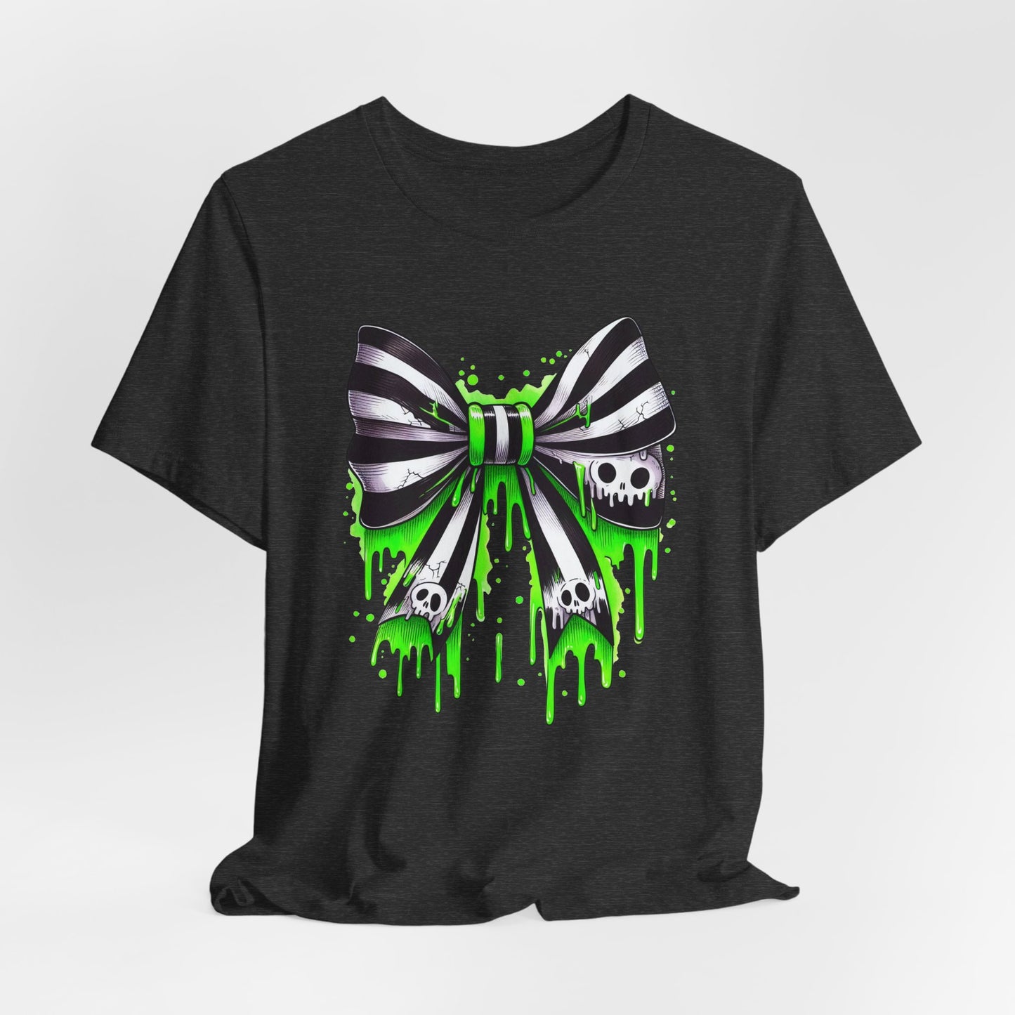 Gothic Bow Graphic Tee, Unisex Casual T-Shirt, Halloween Party Shirt, Alternative Fashion Top, Edgy Streetwear Style