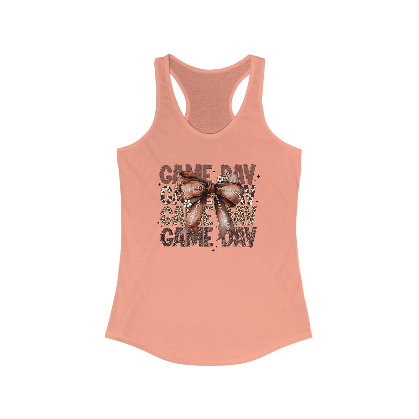 Game Day, Stacked, Football bow Women's Racerback Tank Top, Perfect for Game Day, Sports Events, Tailgating, and Everyday Wear