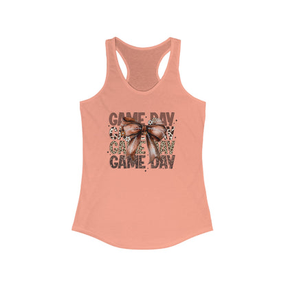 Game Day, Stacked, Football bow Women's Racerback Tank Top, Perfect for Game Day, Sports Events, Tailgating, and Everyday Wear