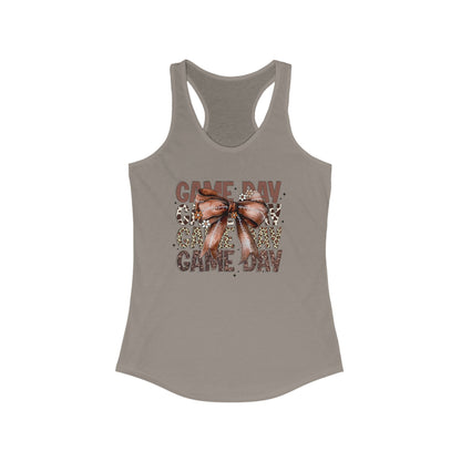 Game Day, Stacked, Football bow Women's Racerback Tank Top, Perfect for Game Day, Sports Events, Tailgating, and Everyday Wear