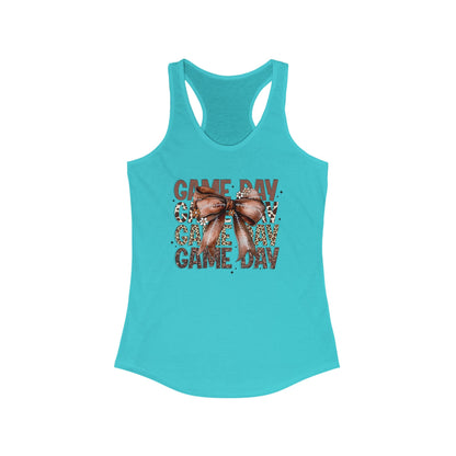 Game Day, Stacked, Football bow Women's Racerback Tank Top, Perfect for Game Day, Sports Events, Tailgating, and Everyday Wear