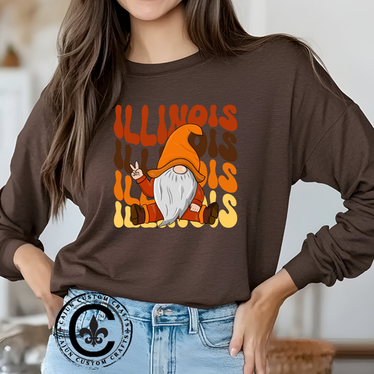 Retro Stacked Illinois, Gnome, Peace, Fall, Bella Canvas, unisex long sleeve