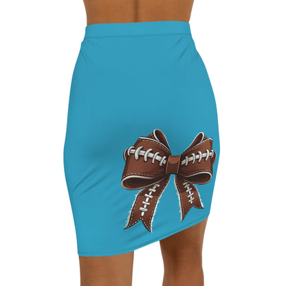 Turquoise Football Bow Women's Pencil Skirt, Stylish SkirtFun Night Out, Team Spirit! Game Day, homecoming