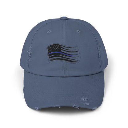 Thin Blue Line Flag, Unisex Distressed Cap, Funny Hat, Casual Gift, Everyday Wear, Cool Accessory, Adjustable Cap