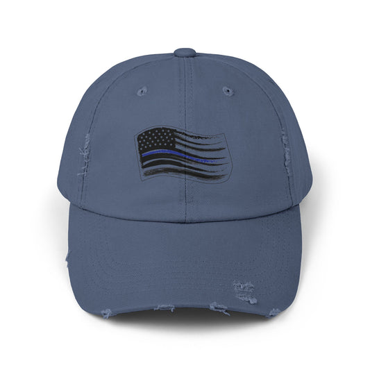 Thin Blue Line Flag, Unisex Distressed Cap, Funny Hat, Casual Gift, Everyday Wear, Cool Accessory, Adjustable Cap