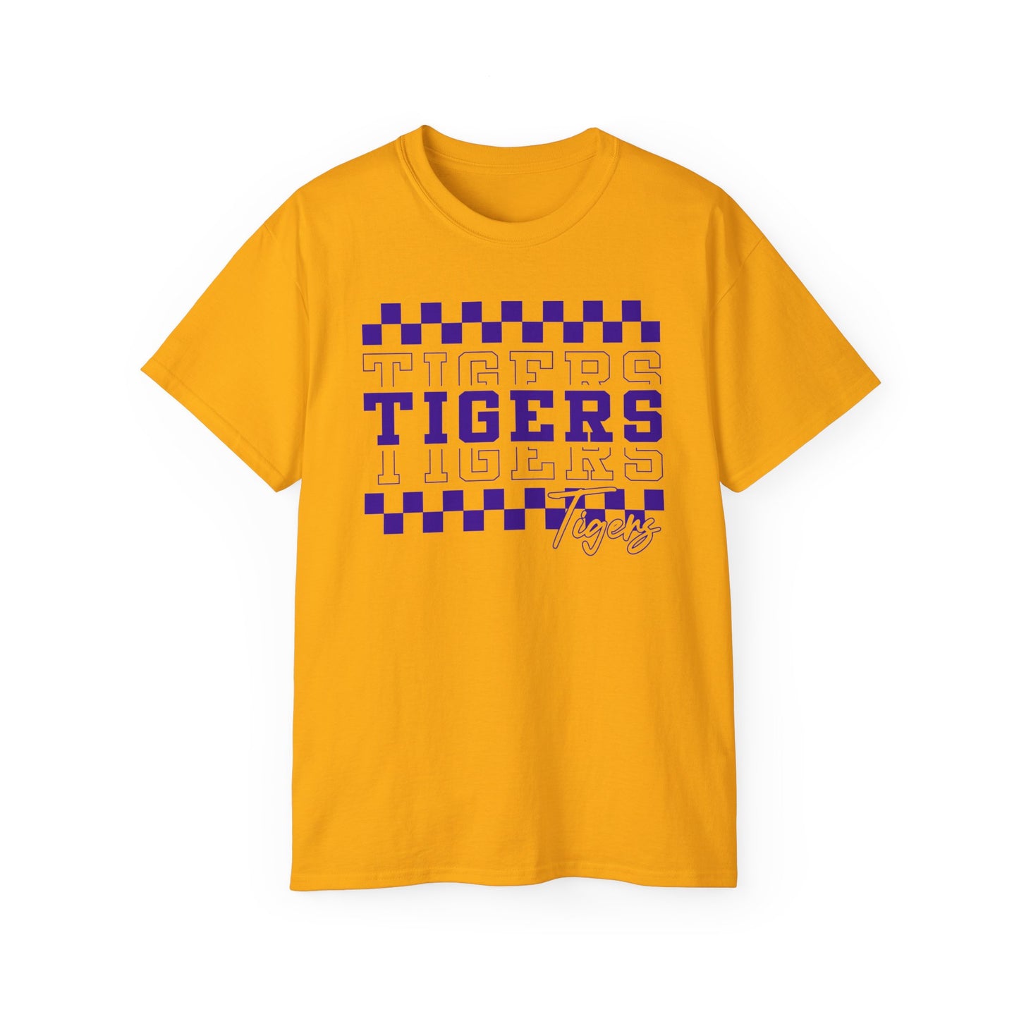 LSU Gold Day, Retro Tigers, Checkerboard Football Tee, Cute Football T-Shirt, Gift for Sports Lovers, Unique Football Apparel, Casual Everyday Wear
