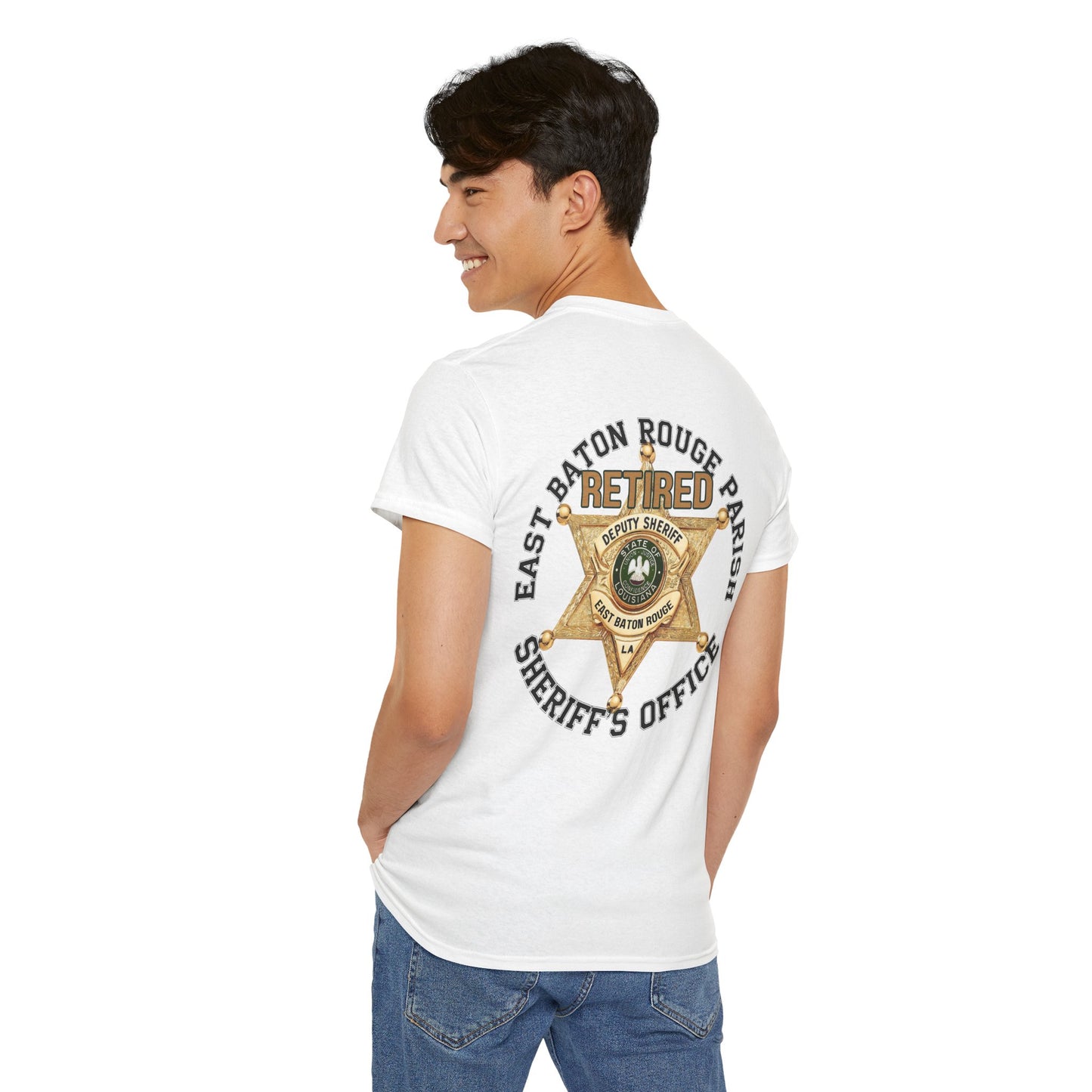 Pocket Front, Design on Back EBRSO Badge Retired Sheriff Heavy Cotton Tee, Unisex Tee, Law Enforcement Gift, Retirement Celebration T-shirt