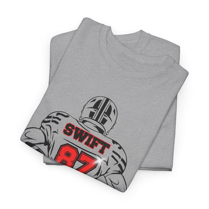Swift 87 Unisex Heavy Cotton Tee, Football Fan Shirt, KC Chiefs, Kelce, Swiftie, Engaged